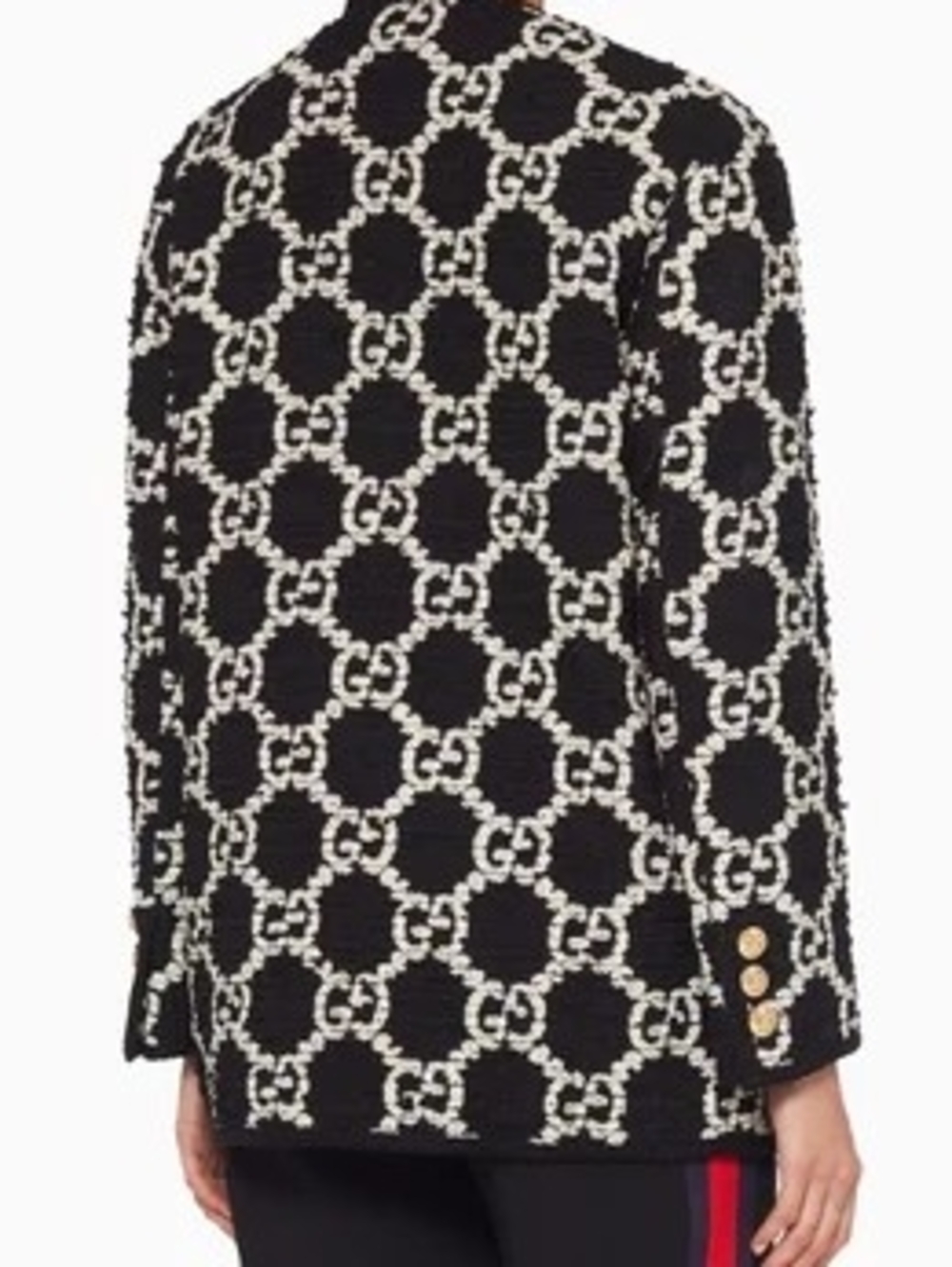 Gucci Black & White GG Tweed Coat with Gold Buttons - Picture 6 of 9